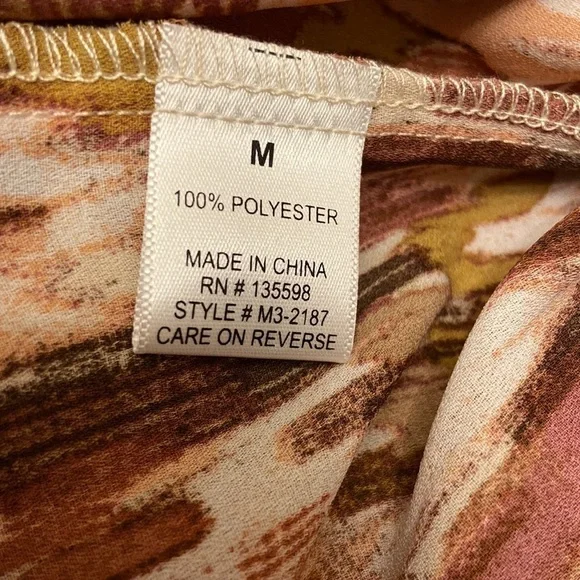 Cure New With Tag Pullover Abstract Print 3/4 Sleeves High Low Blouse in Brown. - Picture 7 of 8